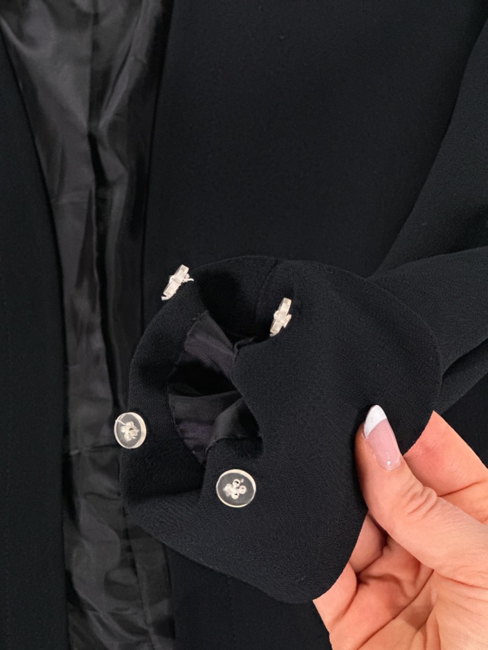 Christian Dior Vintage Collarless Open Front Crepe Blazer Black XXS - Picture 6 of 12